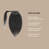 Queue de cheval Ponytail Noir Ruban Magique Remy Hair Kinky Straight Noir