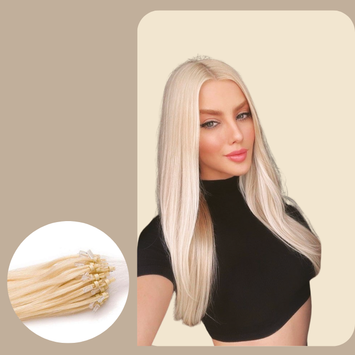 100 Extensions Anneaux Raides Blond Platine 22" | 56 Cm 80 Gr