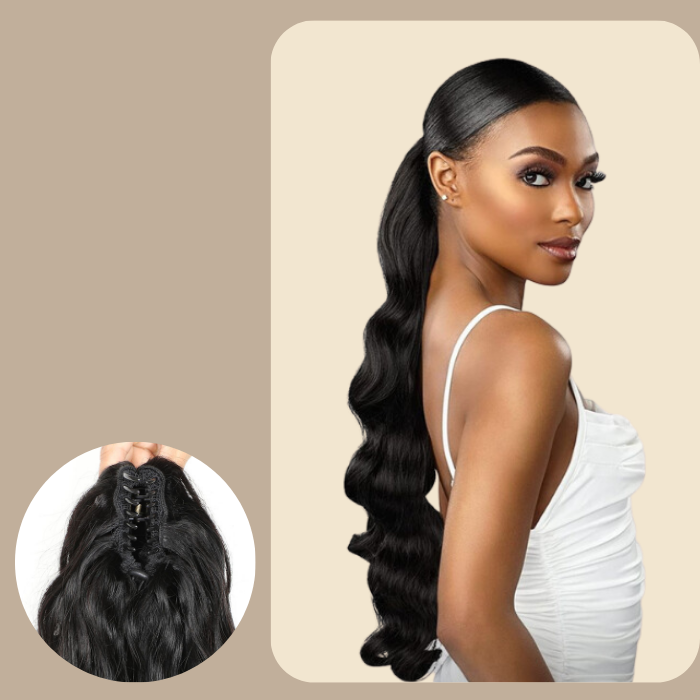 Queue de cheval Ponytail Noir à Pince Naturel Remy Hair Body Wave Noir