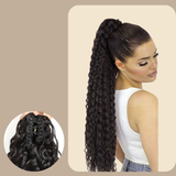 Queue de cheval Ponytail Noir à Pince Naturel Remy Hair Deep Wave Noir