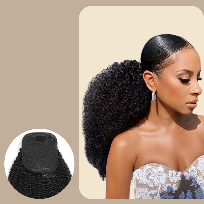 Queue de cheval Ponytail Noir A Cordon Remy Hair Afro Curly Noir