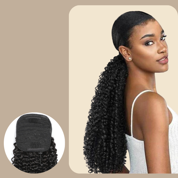 Queue de cheval Ponytail Noir A Cordon Remy Hair Kinky Curly Noir