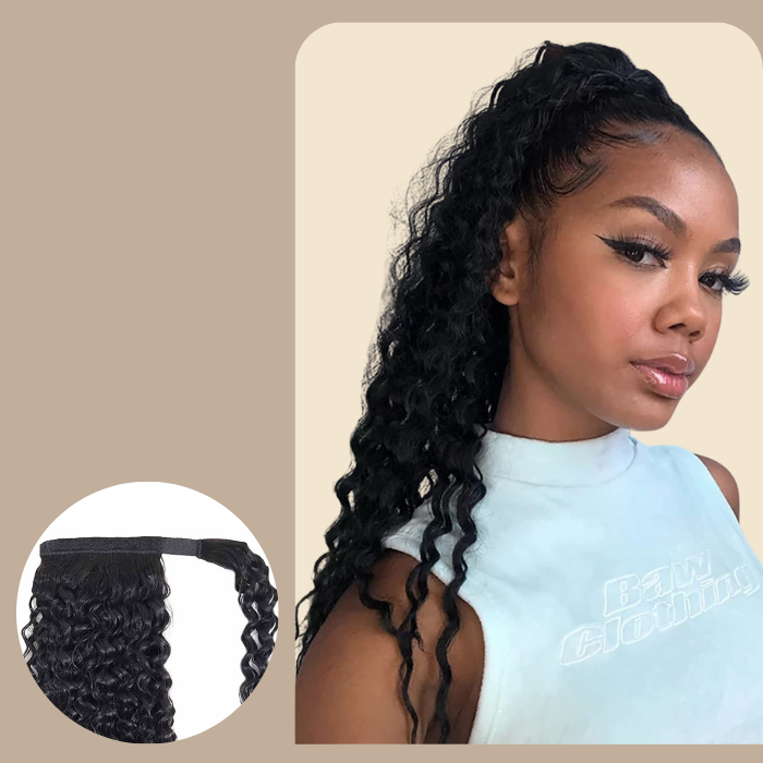 Queue de cheval Ponytail Noir Ruban Magique Remy Hair Afro Curly Noir