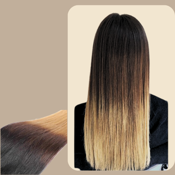 Extension à Clips Straight Ombre Brun Chocolat Blond Mono Bande Maxi Volume Ombre Brun Chocolat Blond