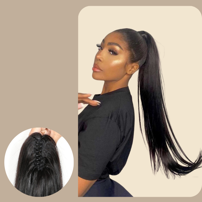 Queue de cheval Ponytail Noir à Pince Naturel Remy Hair Straight Noir