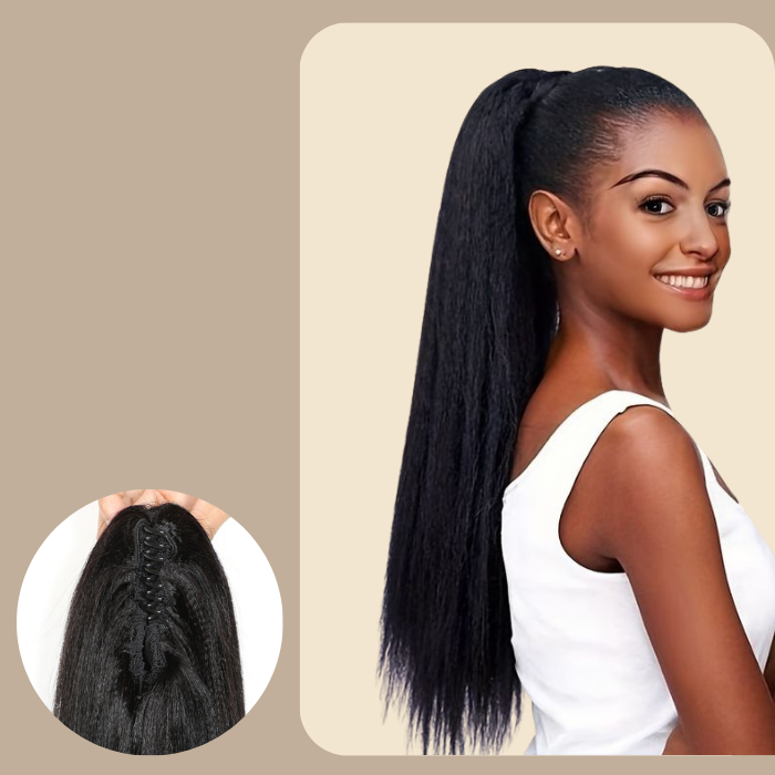 Queue de cheval Ponytail Noir à Pince Naturel Remy Hair Yaki Straight Noir