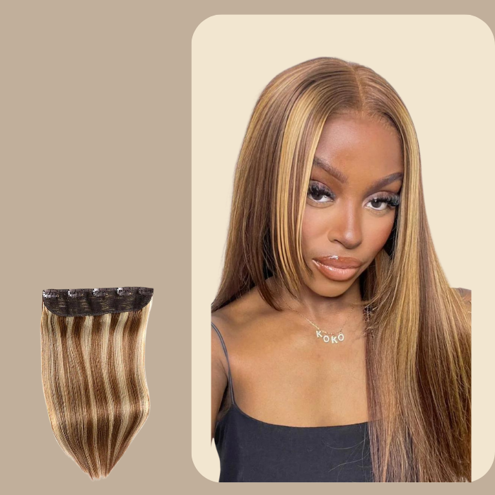 Extension à Clips Straight Chatain Méché Blond Mono Bande Maxi Volume Chatain Méché Blond