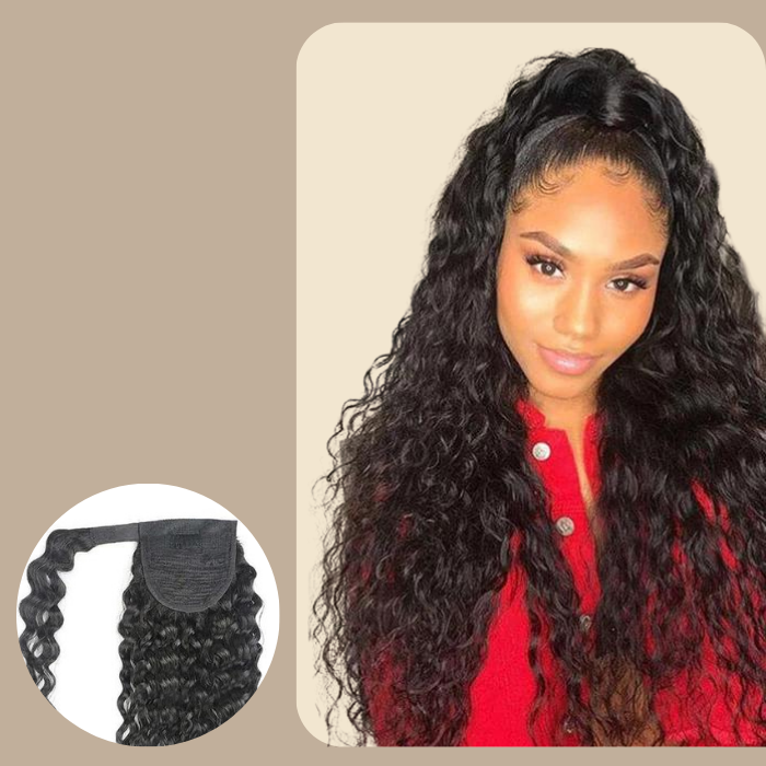 Queue de cheval Ponytail Noir Ruban Magique Remy Hair Water Wave Noir