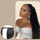 Queue de cheval Ponytail Noir Ruban Magique Remy Hair Deep Wave Noir