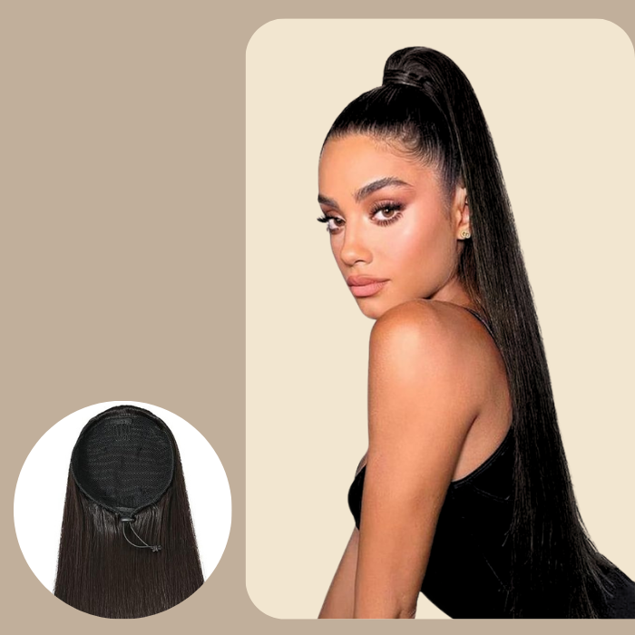 Queue de cheval Ponytail Noir A Cordon Remy Hair Straight Noir