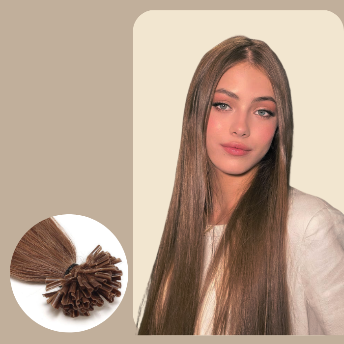 100 Extensions Kératine Raides Marron Clair 80 Gr