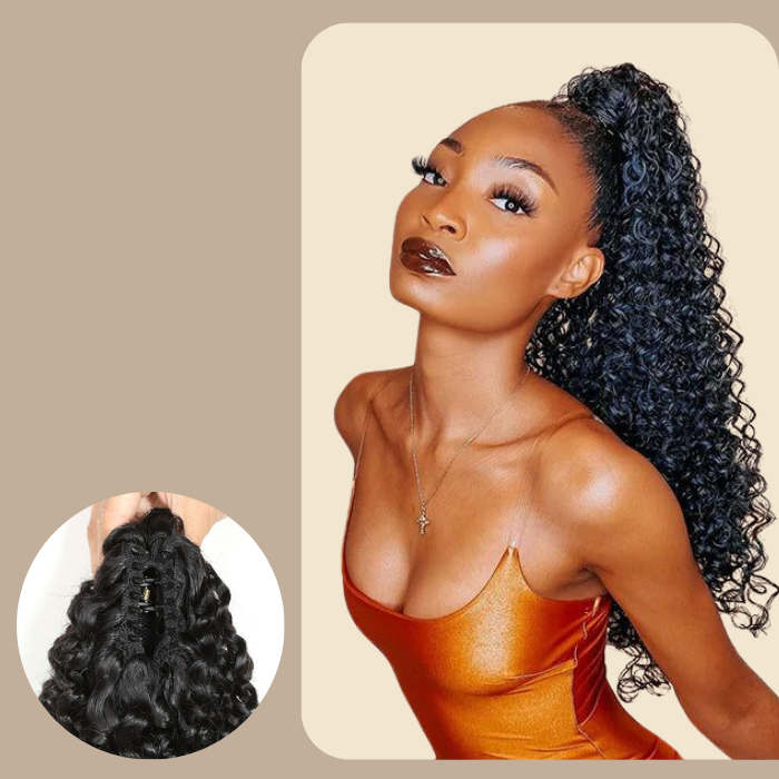 Queue de cheval Ponytail Noir à Pince Naturel Remy Hair Kinky Curly Noir