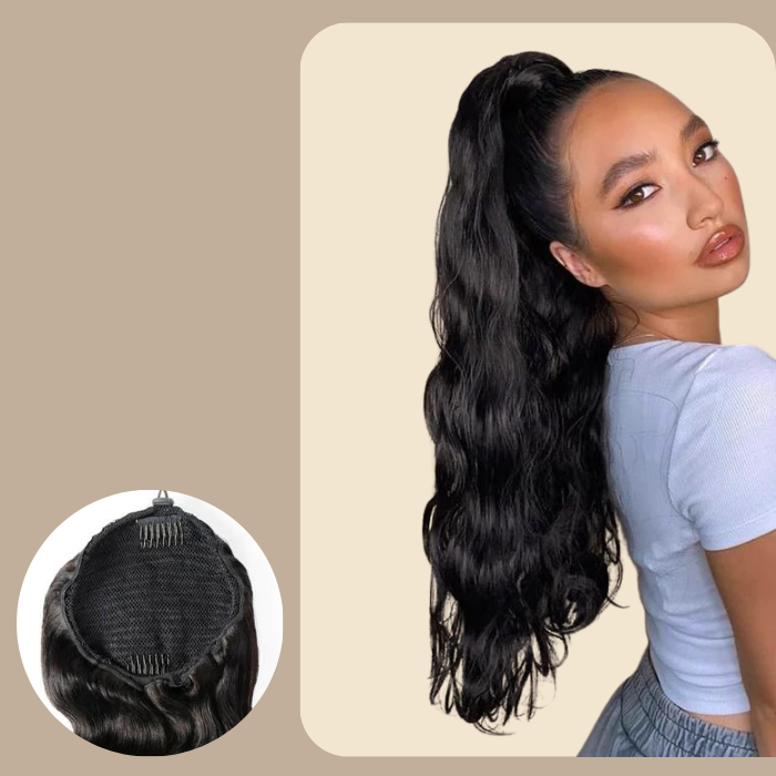 Queue de cheval Ponytail Noir A Cordon Remy Hair Body Wave Noir