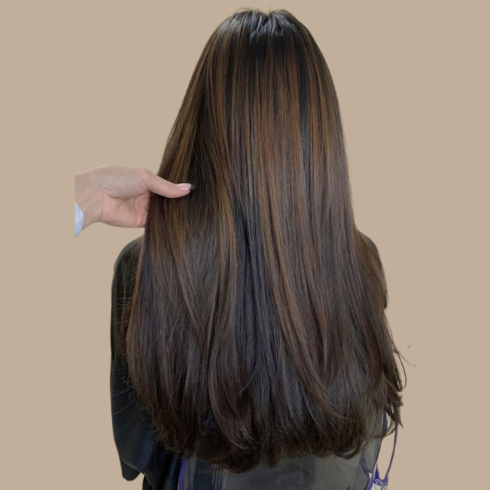 Extensions Clips Raides Brun Foncé Méché Doré Cuivre