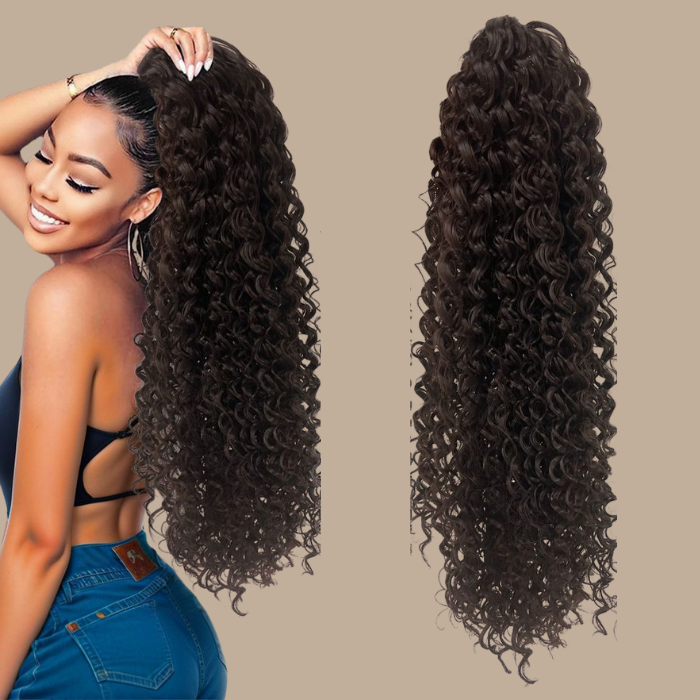 Queue de cheval Ponytail Noir à Pince Naturel Remy Hair Deep Wave Noir