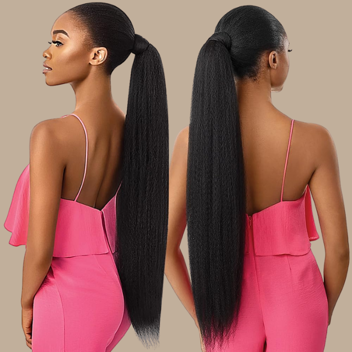 Queue de cheval Ponytail Noir Ruban Magique Remy Hair Yaki Straight Noir