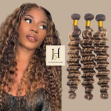 Tissage Cheveux Vierge Human Hair Deep Wave 7A Chatain Méché Blond P4/27 100 Gr Chatain méché blond P4 27 1 Pc