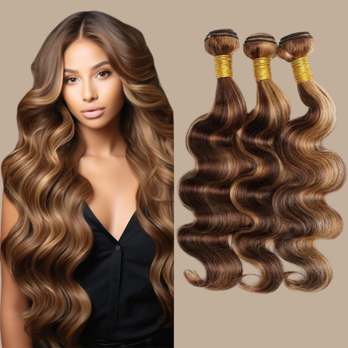 Tissage Cheveux Vierge Human Hair Body Wave 7A Chatain Méché Blond P4/27 100 Gr Chatain méché blond P4 27 1 Pc