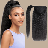 Queue de cheval Ponytail Noir Ruban Magique Remy Hair Kinky Straight Noir