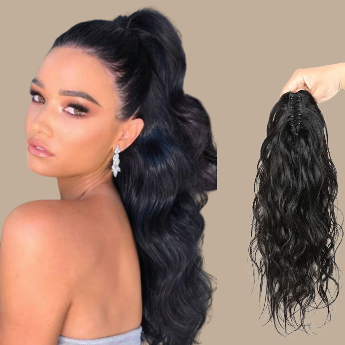 Queue de cheval Ponytail Noir à Pince Naturel Remy Hair Body Wave Noir