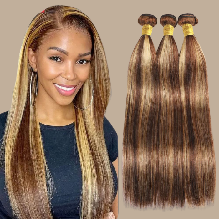 Tissage Cheveux Vierge Human Hair Straight 7A Chatain Méché Blond P4/27 100 Gr Chatain méché blond P4 27 1 Pc