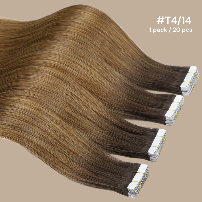 Extensions Adhésives / tapes raides Remy Hair Premium T4/14 T4 14# 50 Gr