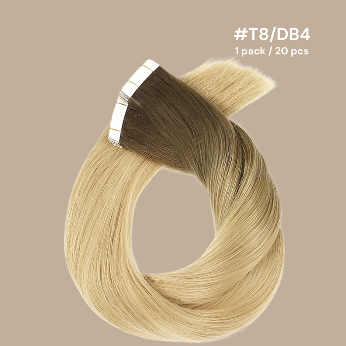 Extensions Adhésives / tapes raides Remy Hair Premium T8/DB4# T8 DB4# 60 Gr