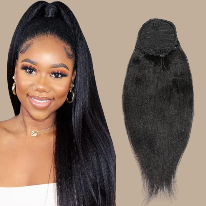 Queue de cheval Ponytail Noir A Cordon Remy Hair Yaki Straight Noir