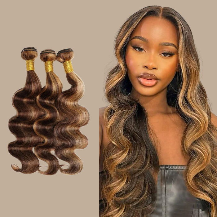 Tissage Cheveux Vierge Human Hair Body Wave 7A Chatain Méché Blond P4/27 100 Gr Chatain méché blond P4 27 1 Pc