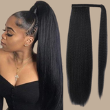 Queue de cheval Ponytail Noir Ruban Magique Remy Hair Yaki Straight Noir