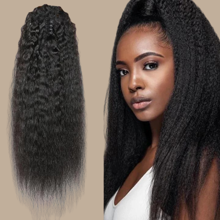 Queue de cheval Ponytail Noir à Pince Naturel Remy Hair Kinky Straight Noir