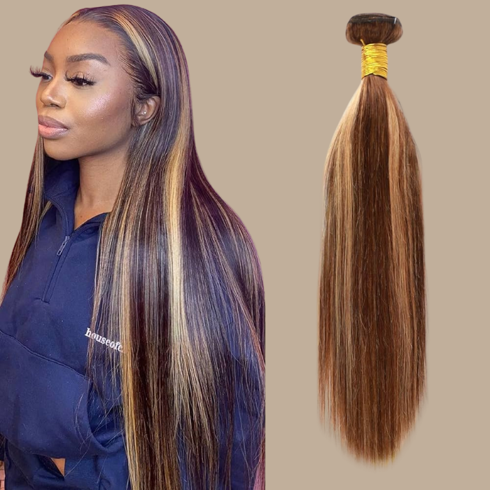 Tissage Cheveux Vierge Human Hair Straight 7A Chatain Méché Blond P4/27 100 Gr Chatain méché blond P4 27 1 Pc