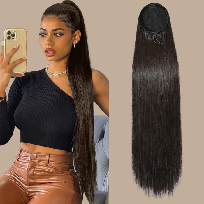 Queue de cheval Ponytail Noir A Cordon Remy Hair Straight Noir