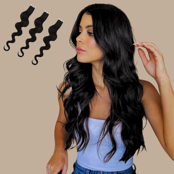 Extensions Adhésives Ondulées Noir Noir 20" | 51 Cm 50 Gr