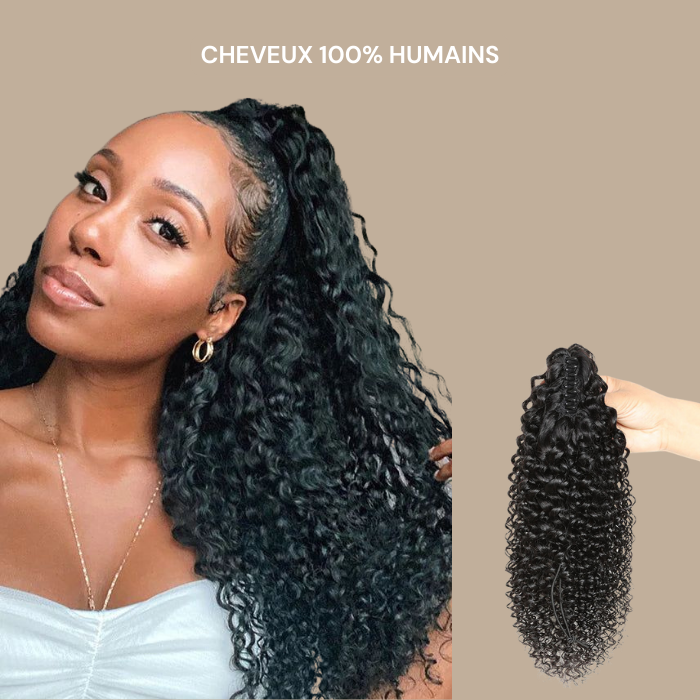 Queue de cheval Ponytail Noir à Pince Naturel Remy Hair Kinky Curly Noir