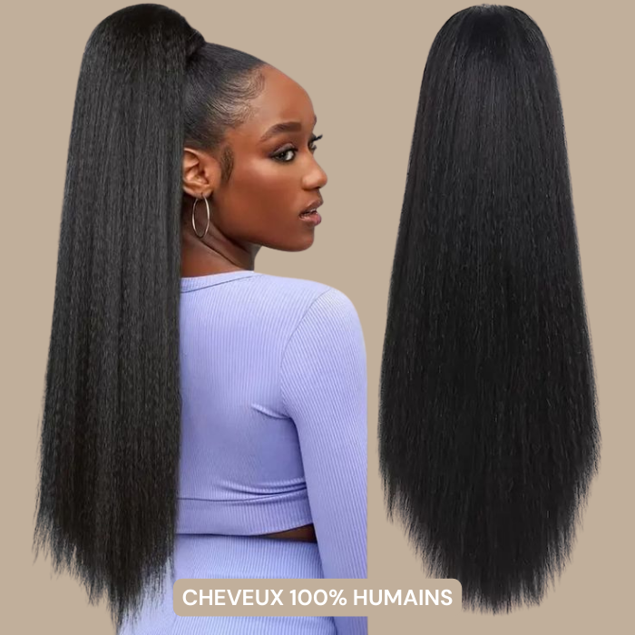 Queue de cheval Ponytail Noir à Pince Naturel Remy Hair Yaki Straight Noir