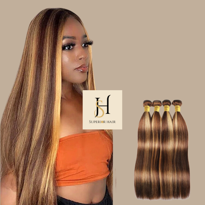 Tissage Cheveux Vierge Human Hair Straight 7A Chatain Méché Blond P4/27 100 Gr Chatain méché blond P4 27 1 Pc