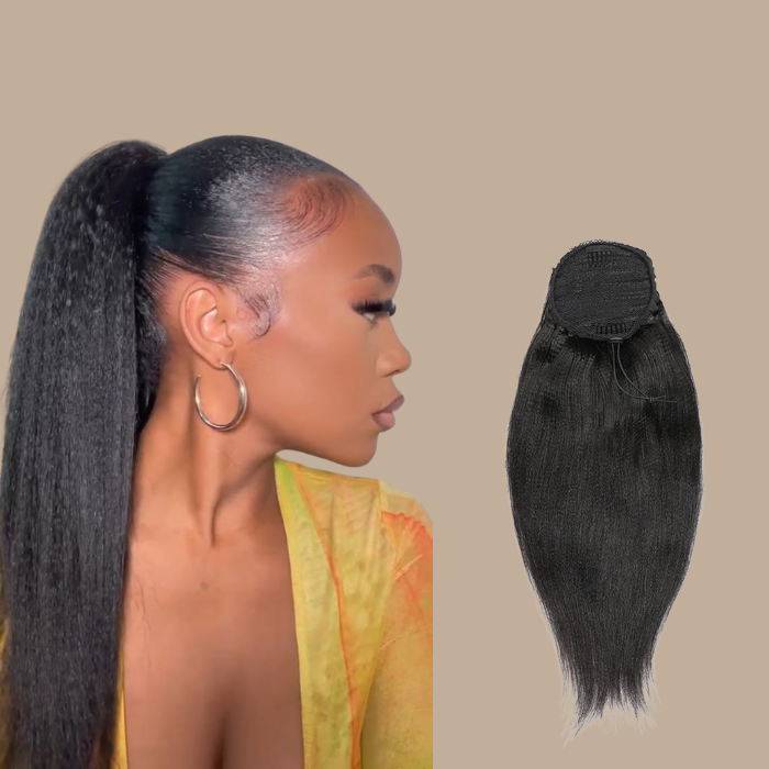 Queue de cheval Ponytail Noir A Cordon Remy Hair Yaki Straight Noir