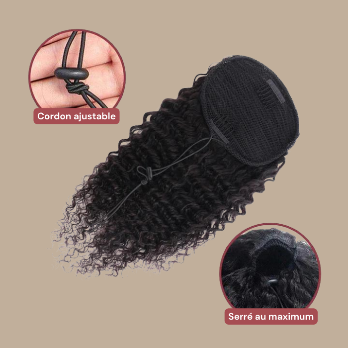 Queue de cheval Ponytail Noir A Cordon Remy Hair Deep Wave Noir