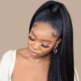 Queue de cheval Ponytail Noir Ruban Magique Remy Hair Kinky Straight Noir