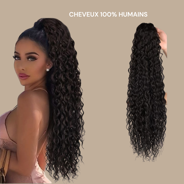 Queue de cheval Ponytail Noir à Pince Naturel Remy Hair Water Wave Noir