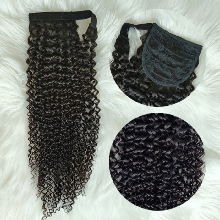 Queue de cheval Ponytail Noir Ruban Magique Remy Hair Afro Curly Noir