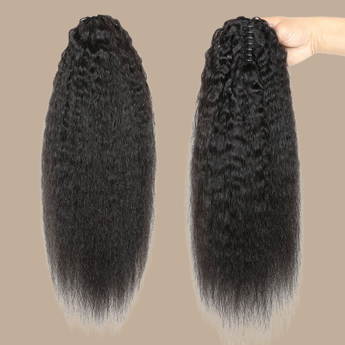 Queue de cheval Ponytail Noir à Pince Naturel Remy Hair Kinky Straight Noir