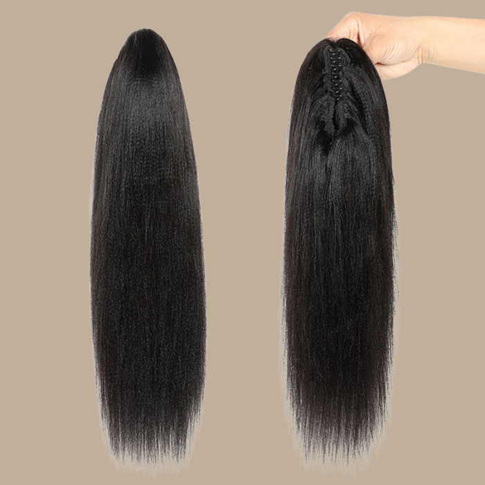 Queue de cheval Ponytail Noir à Pince Naturel Remy Hair Yaki Straight Noir