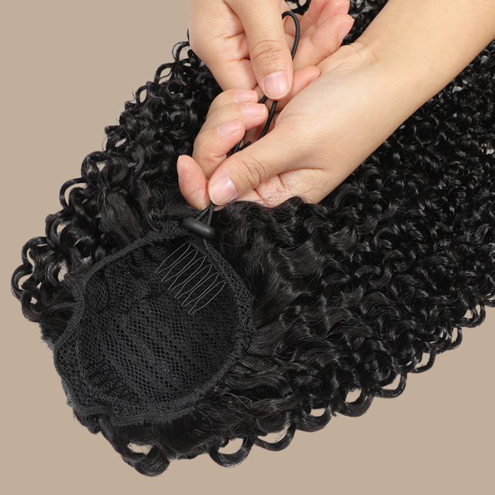 Queue de cheval Ponytail Noir A Cordon Remy Hair Kinky Curly Noir