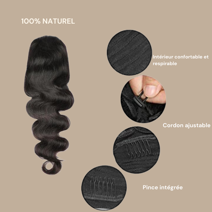 Queue de cheval Ponytail Noir A Cordon Remy Hair Body Wave Noir