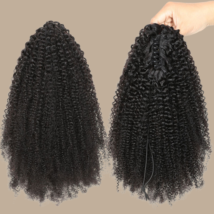 Queue de cheval Ponytail Noir à Pince Naturel Remy Hair Afro Curly Noir