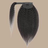 Queue de cheval Ponytail Noir Ruban Magique Remy Hair Kinky Straight Noir