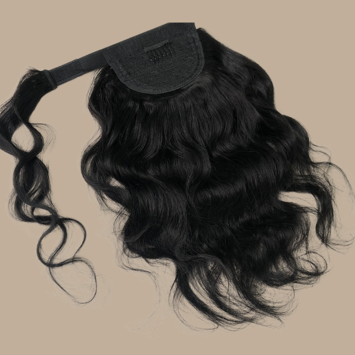 Queue de cheval Ponytail Noir Ruban Magique Remy Hair Body Wave Noir