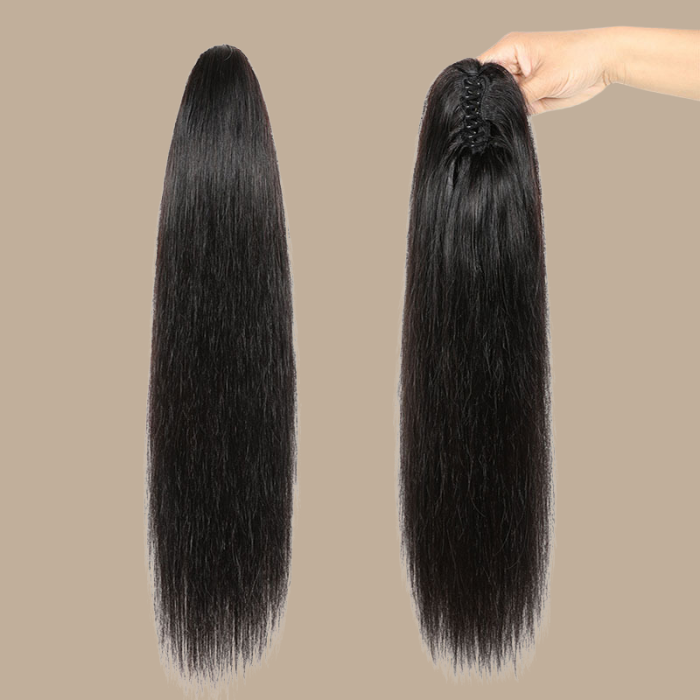 Queue de cheval Ponytail Noir à Pince Naturel Remy Hair Straight Noir